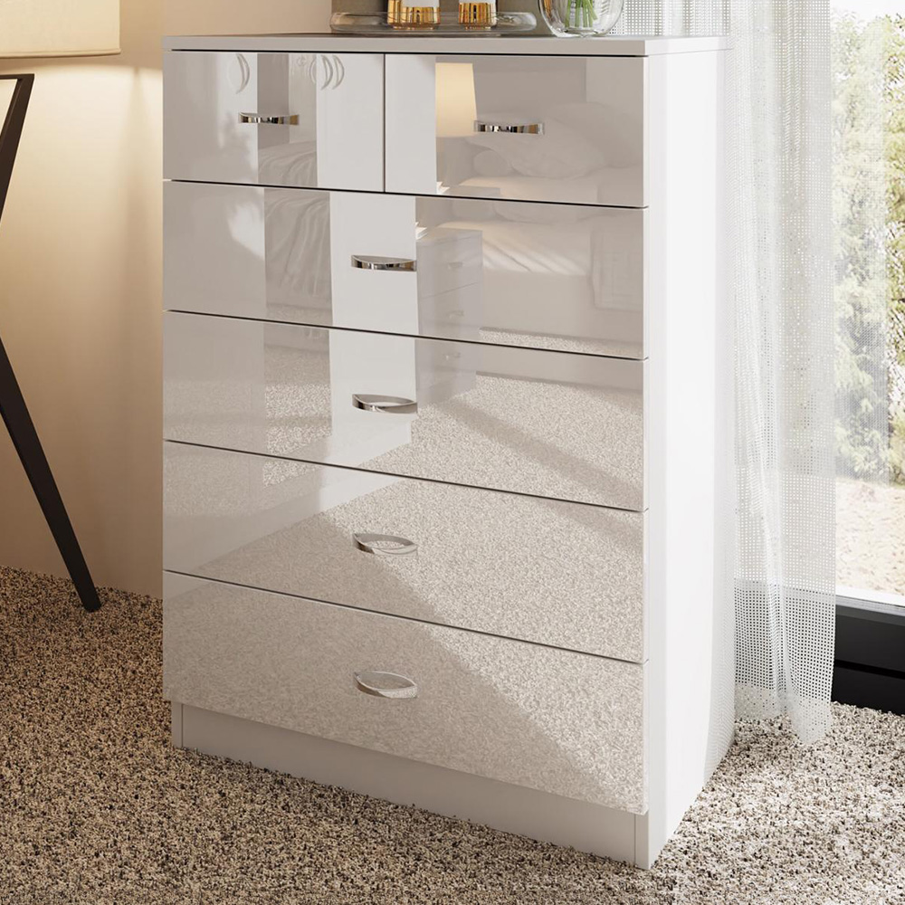 Fwstyle Chilton 6 Drawer Gloss Chest Of Drawers White Size 6 Drawers