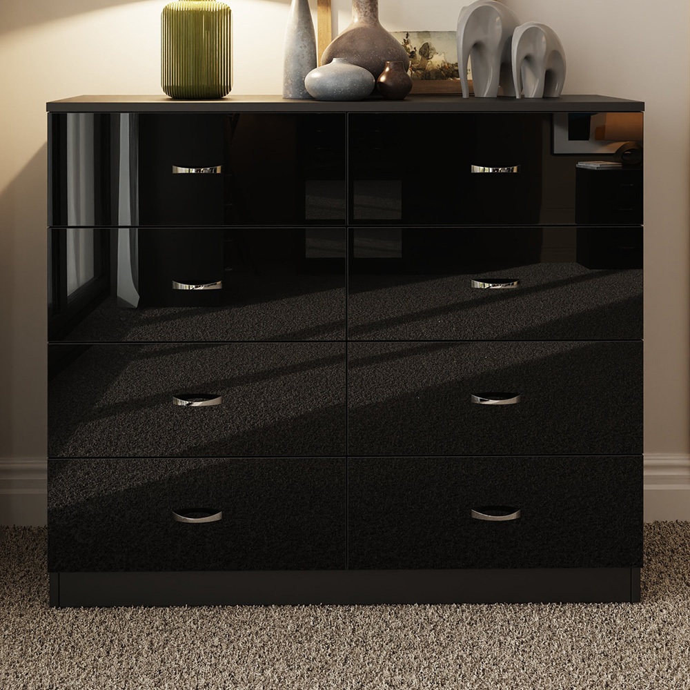 Fwstyle Chilton 8 Drawer Gloss Chest Of Drawers Black Size 8 Drawers