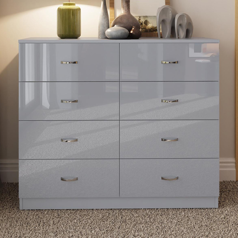 Fwstyle Chilton 8 Drawer Gloss Chest Of Drawers Grey Size 8 Drawers