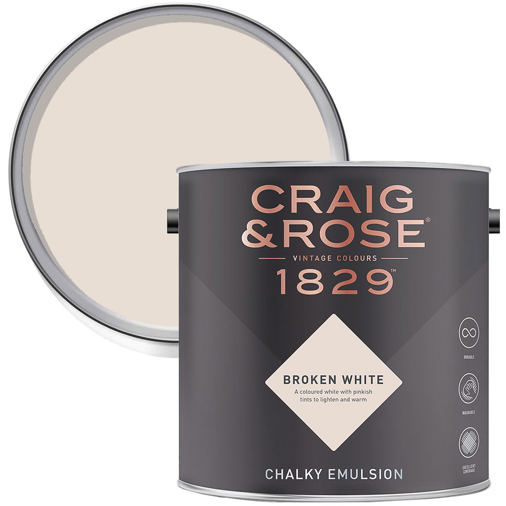 Craig & Rose 1829 Vintage Walls and Ceilings Broken White Chalky Matt Emulsion Paint 2.5L