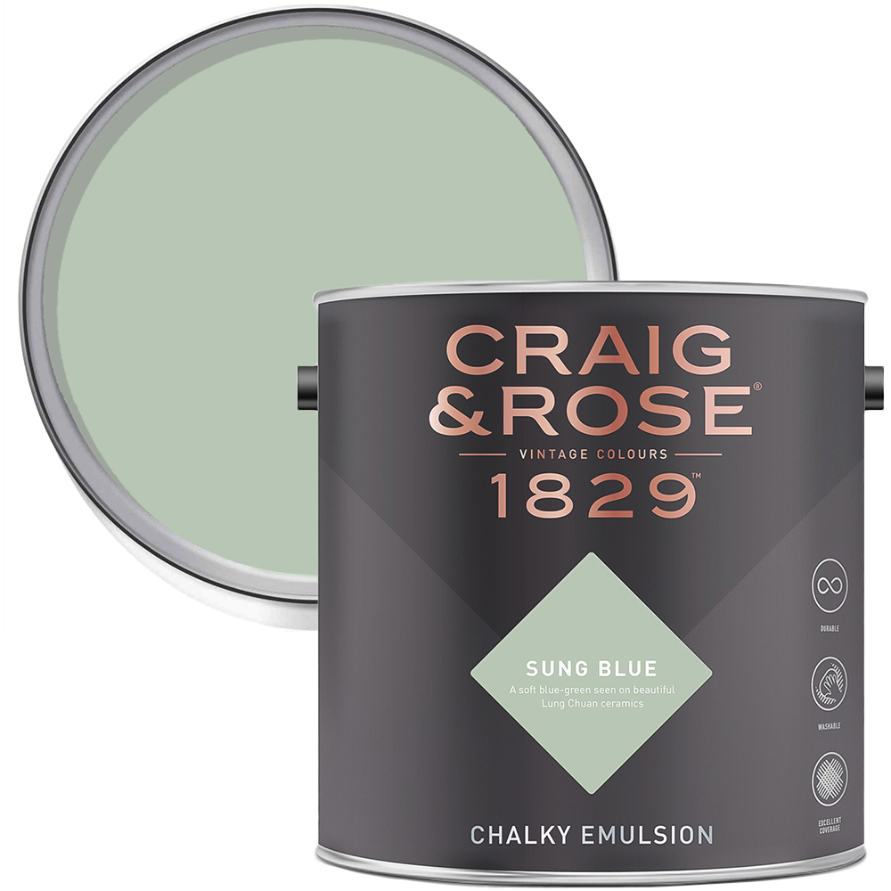 Craig & Rose 1829 Vintage Walls and Ceilings Sung Blue Chalky Matt Emulsion Paint 2.5L