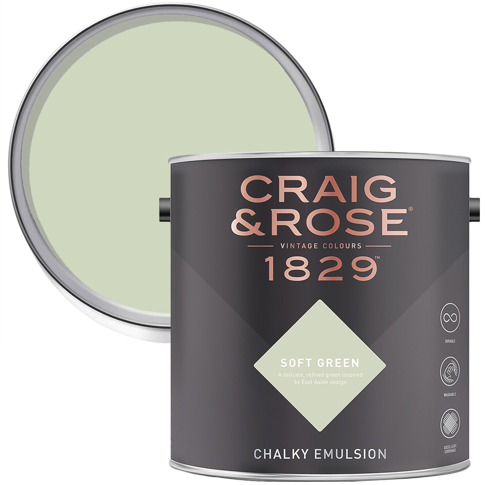Craig & Rose 1829 Vintage Walls and Ceilings Soft Green Chalky Matt Emulsion Paint 2.5L