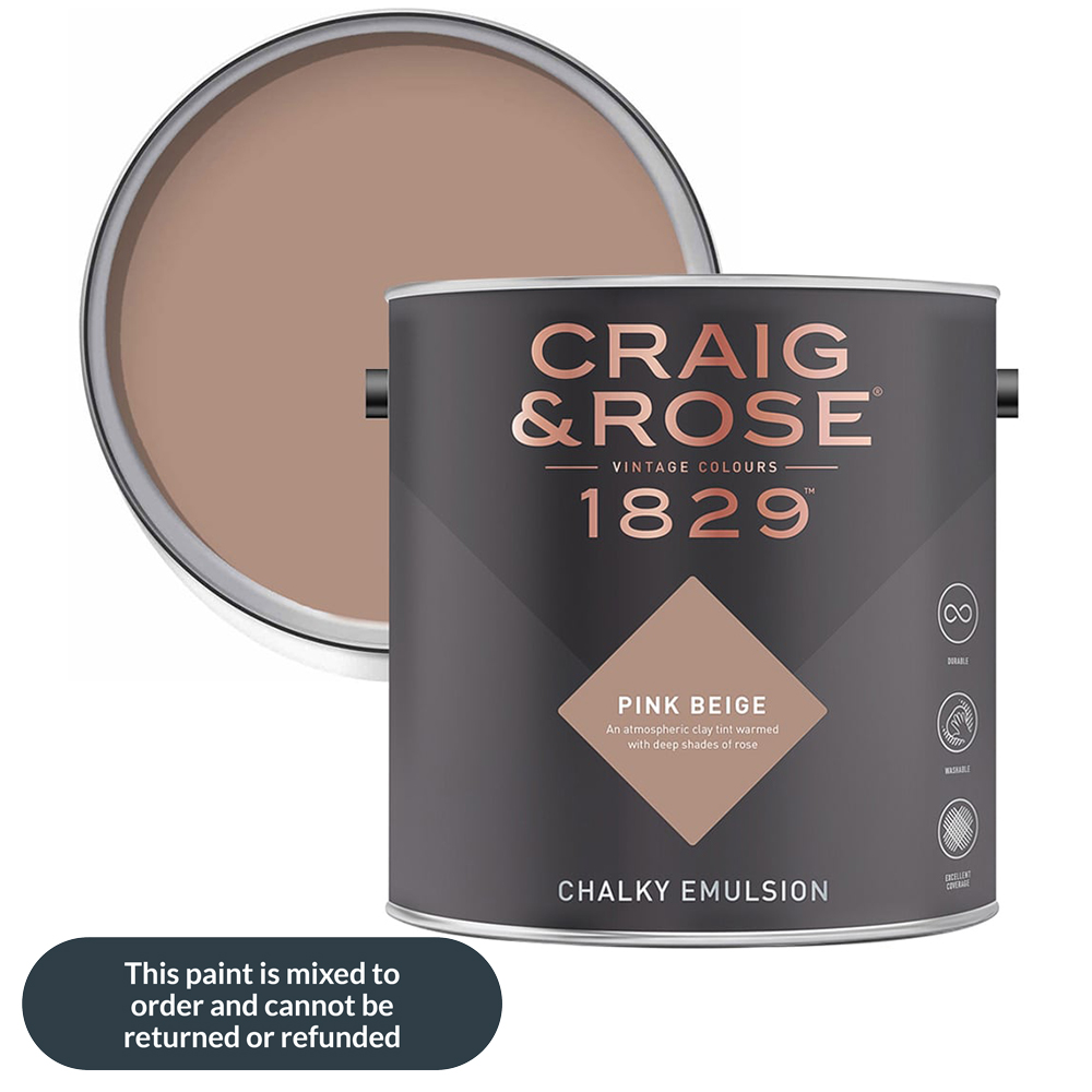 Craig & Rose 1829 Vintage Walls and Ceilings Pink Beige Chalky Matt Emulsion Paint 2.5L