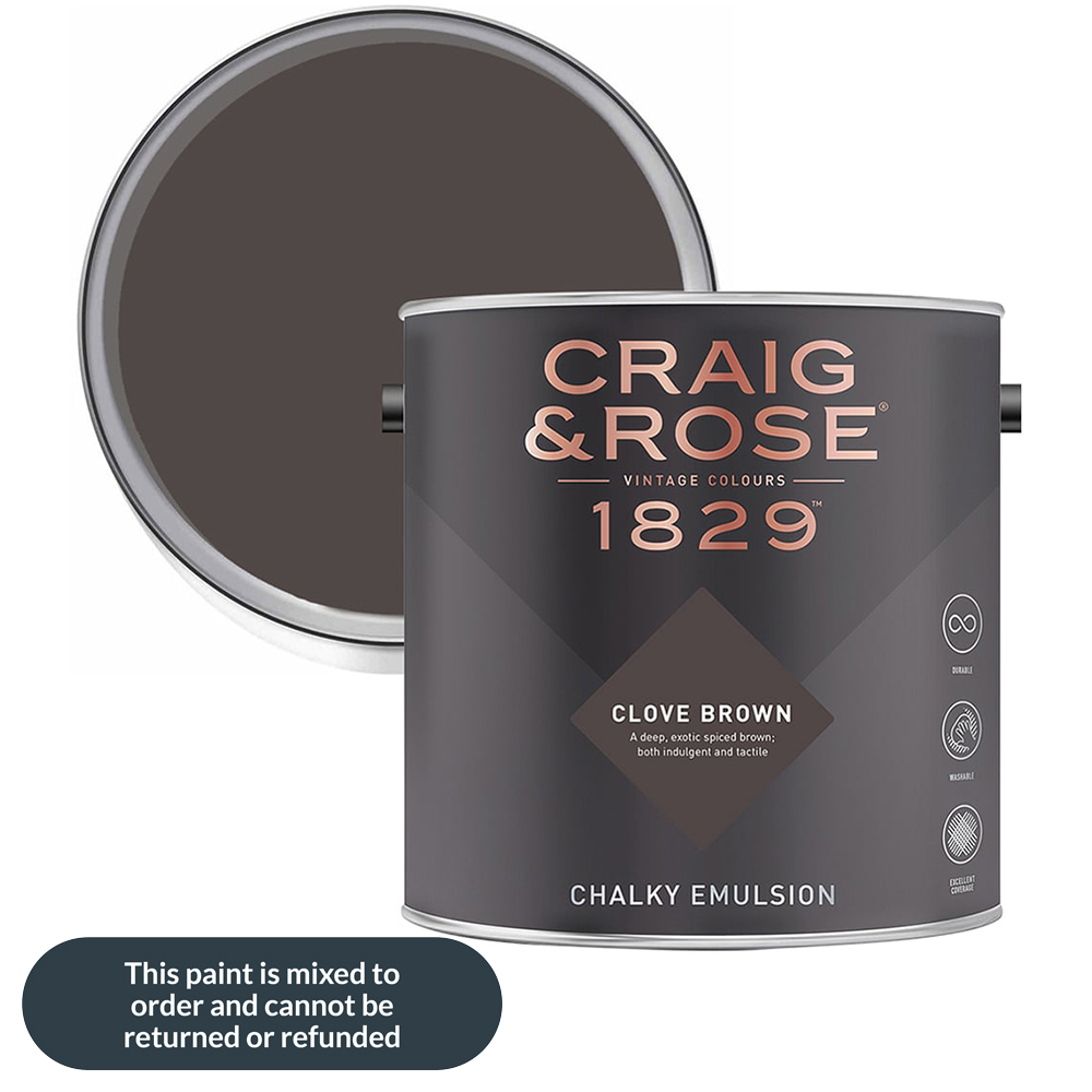 Craig & Rose 1829 Vintage Walls and Ceilings Clove Brown Chalky Matt Emulsion Paint 2.5L