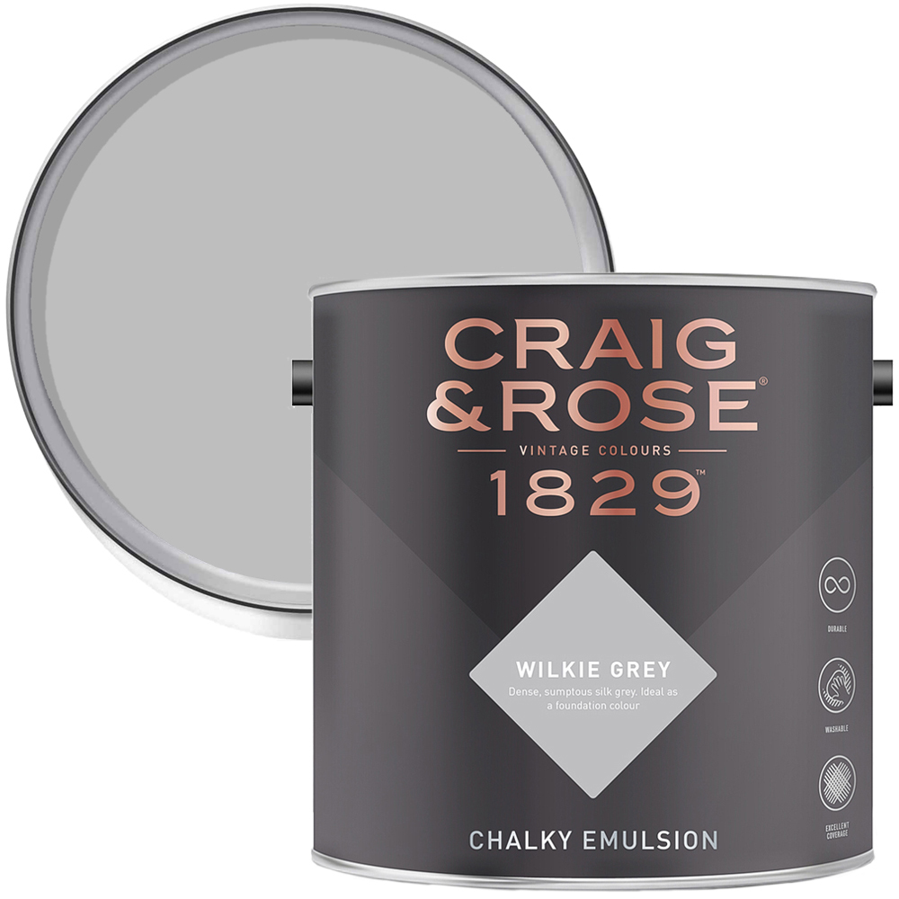 Craig & Rose 1829 Vintage Walls and Ceilings Wilkie Grey Chalky Matt Emulsion Paint 2.5L