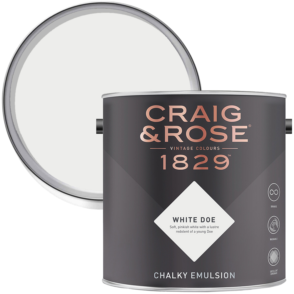 Craig & Rose 1829 Vintage Walls and Ceilings White Doe Chalky Matt Emulsion Paint 2.5L