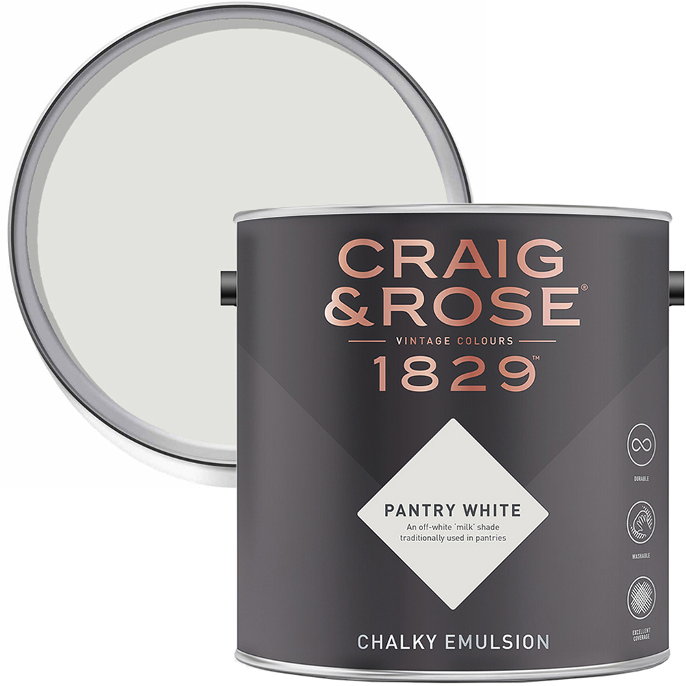 Craig & Rose 1829 Vintage Walls and Ceilings Pantry White Chalky Matt Emulsion Paint 2.5L