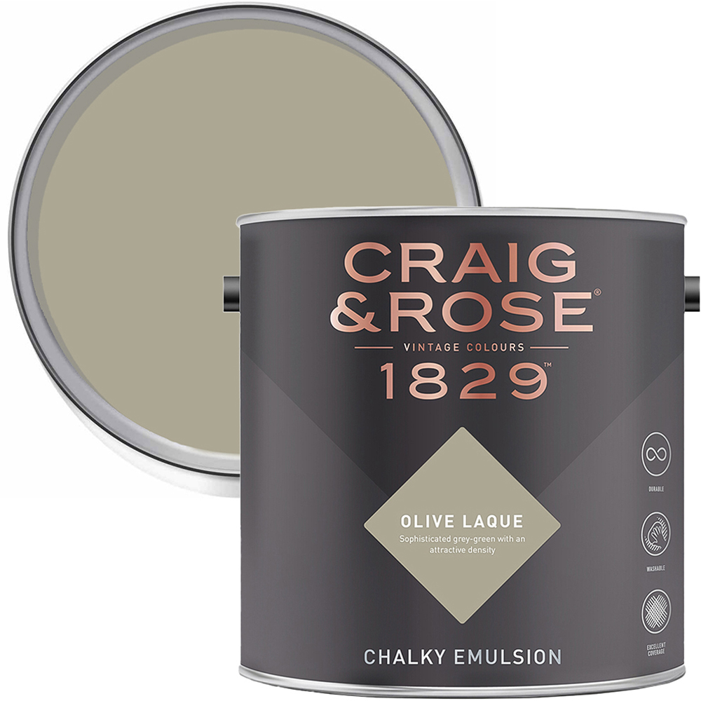 Craig & Rose 1829 Vintage Walls and Ceilings Olive Laque Chalky Matt Emulsion Paint 2.5L