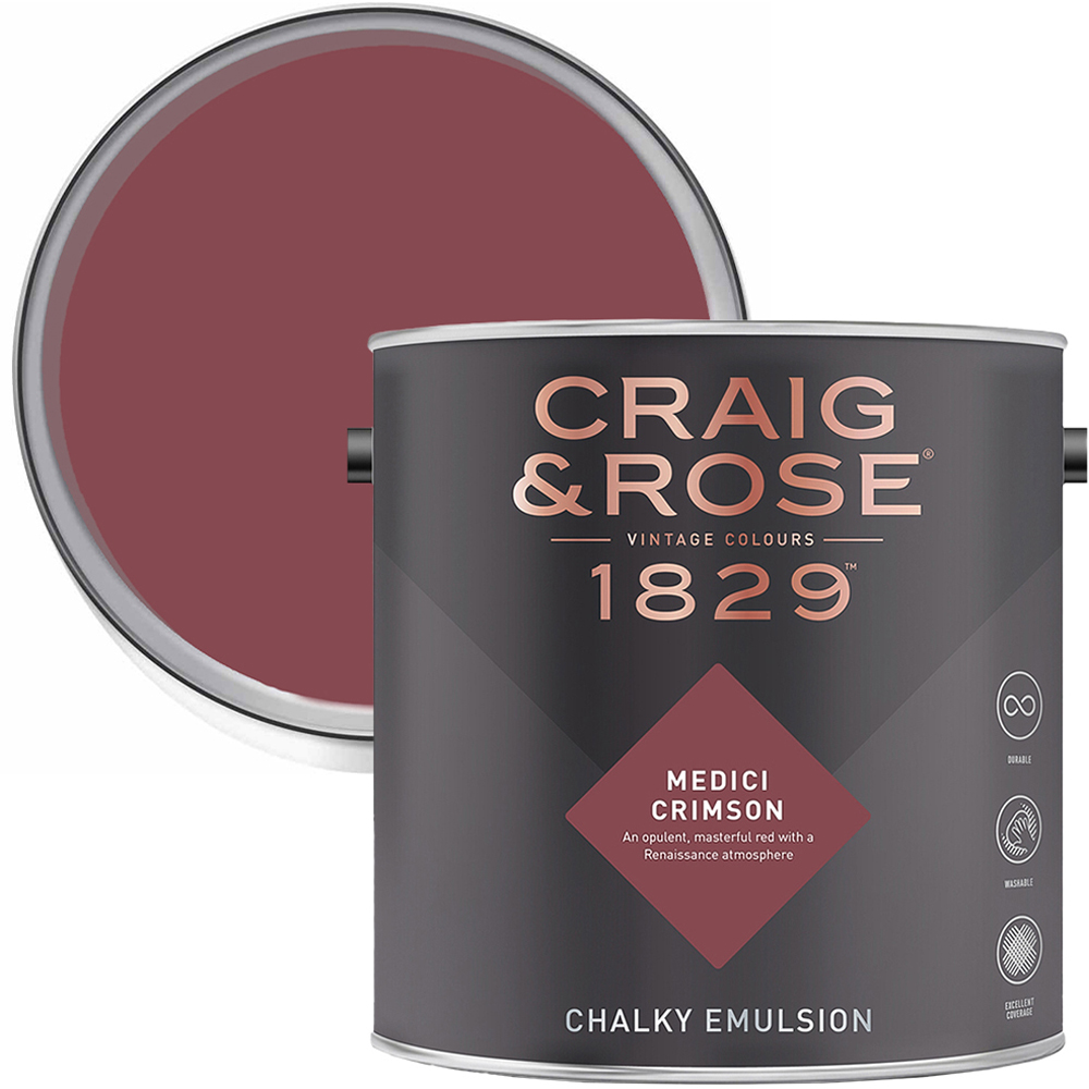 Craig & Rose 1829 Vintage Walls and Ceilings Medici Crimson Chalky Matt Emulsion Paint 2.5L