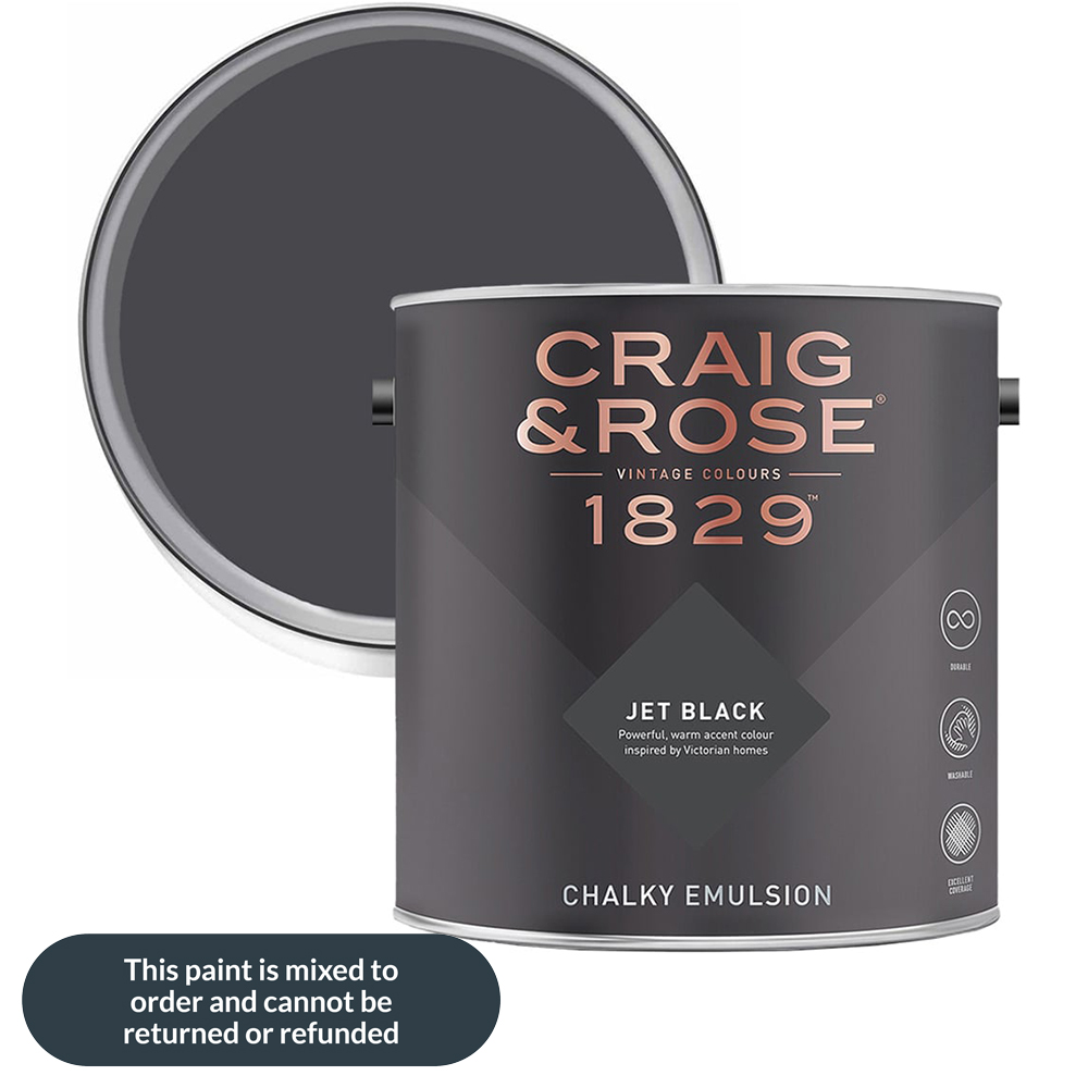 Craig & Rose 1829 Vintage Walls and Ceilings Jet Black Chalky Matt Emulsion Paint 2.5L