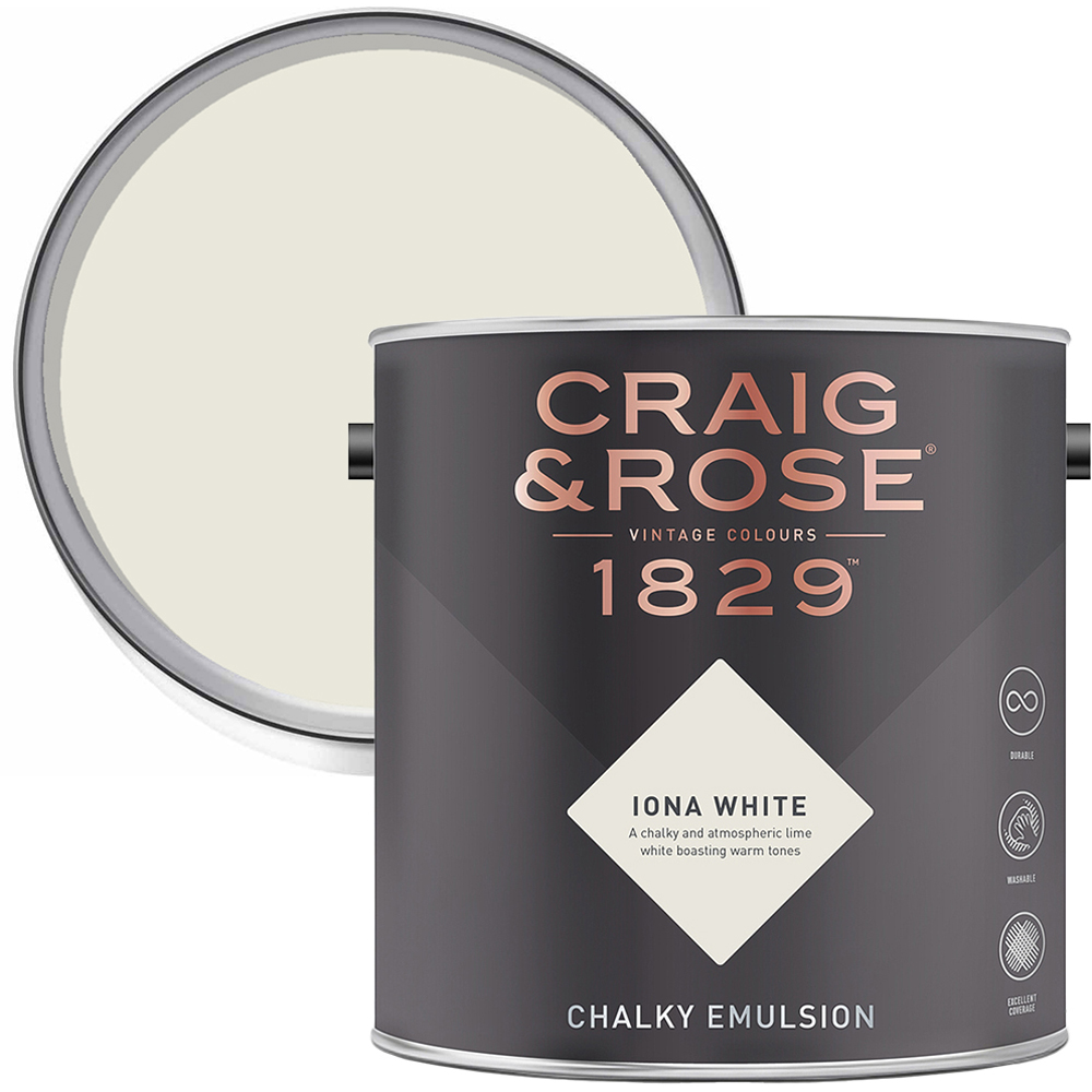 Craig & Rose 1829 Vintage Walls and Ceilings Iona White Chalky Matt Emulsion Paint 2.5L