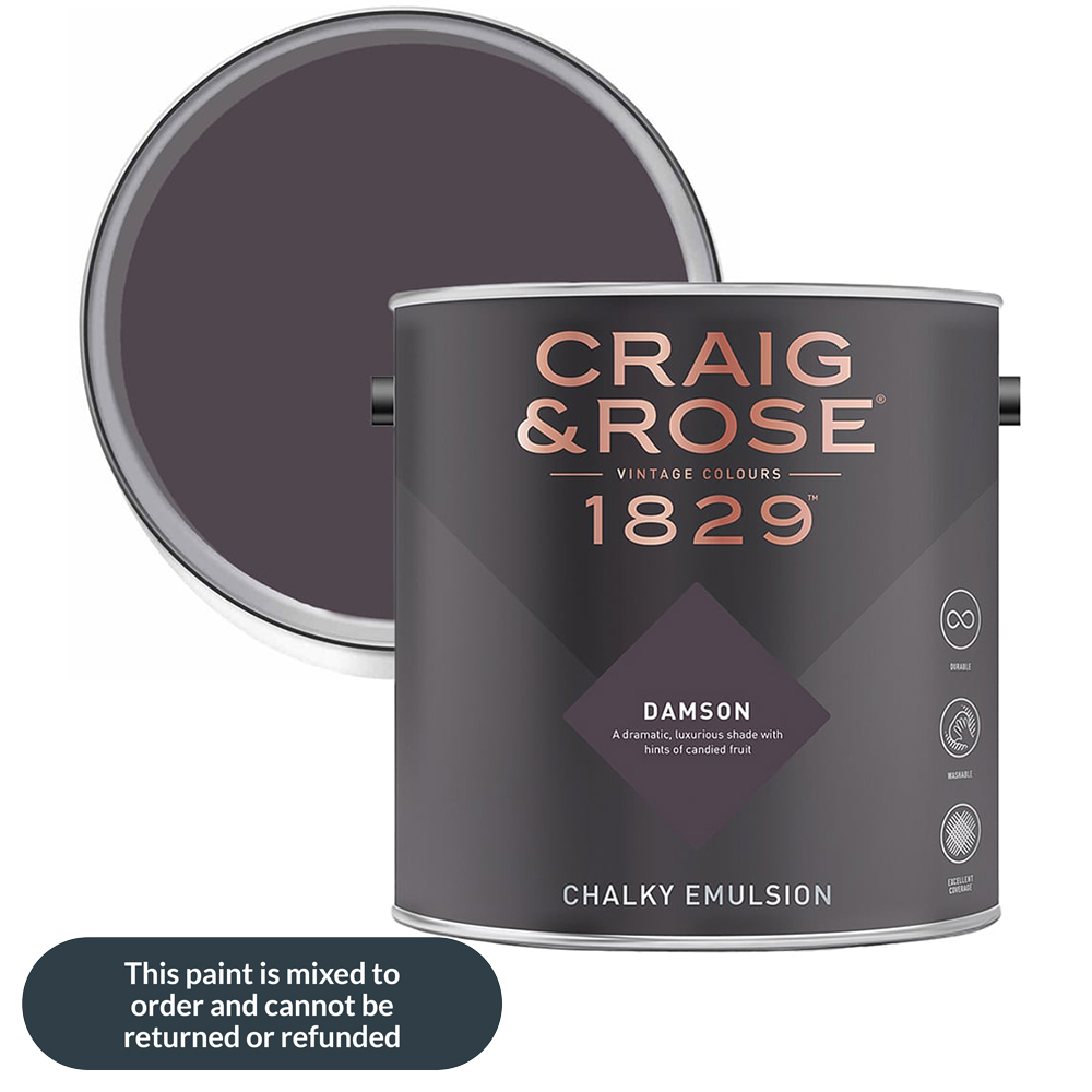 Craig & Rose 1829 Vintage Walls and Ceilings Damson Chalky Matt Emulsion Paint 2.5L