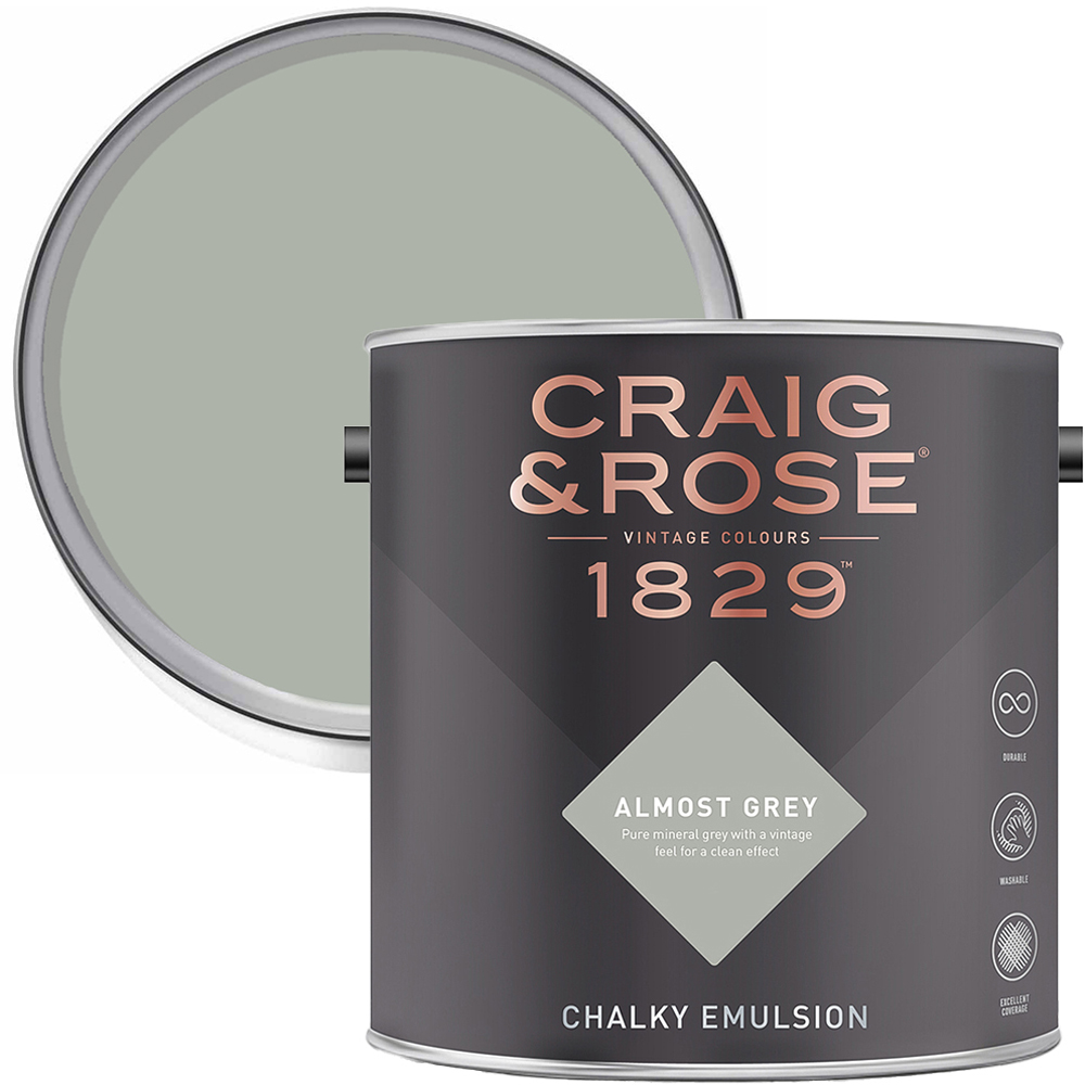 Craig & Rose 1829 Vintage Walls and Ceilings Almost Grey Chalky Matt Emulsion Paint 2.5L