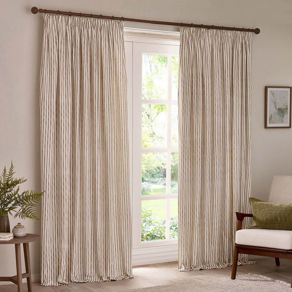Yard Hebden Cream Striped Pencil Pleat Curtains - 100% Cotton - 229 x 229cm