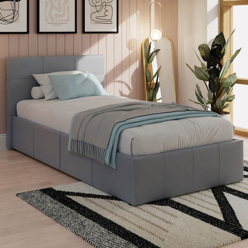 Gfw Faux Leather End Lift Ottoman Bed With Bonnell Mattress Grey Single