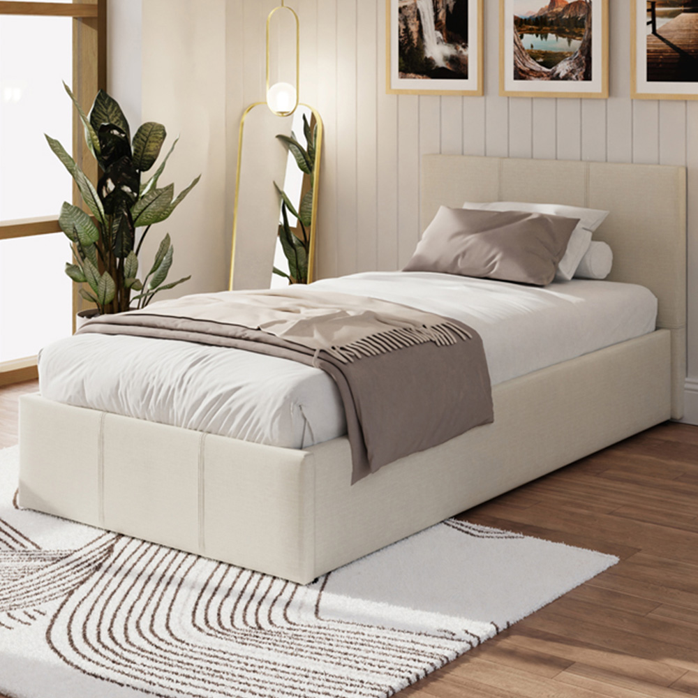 GFW Single Natural Hopsack Fabric End Lift Ottoman Bed with Bonnell Mattress