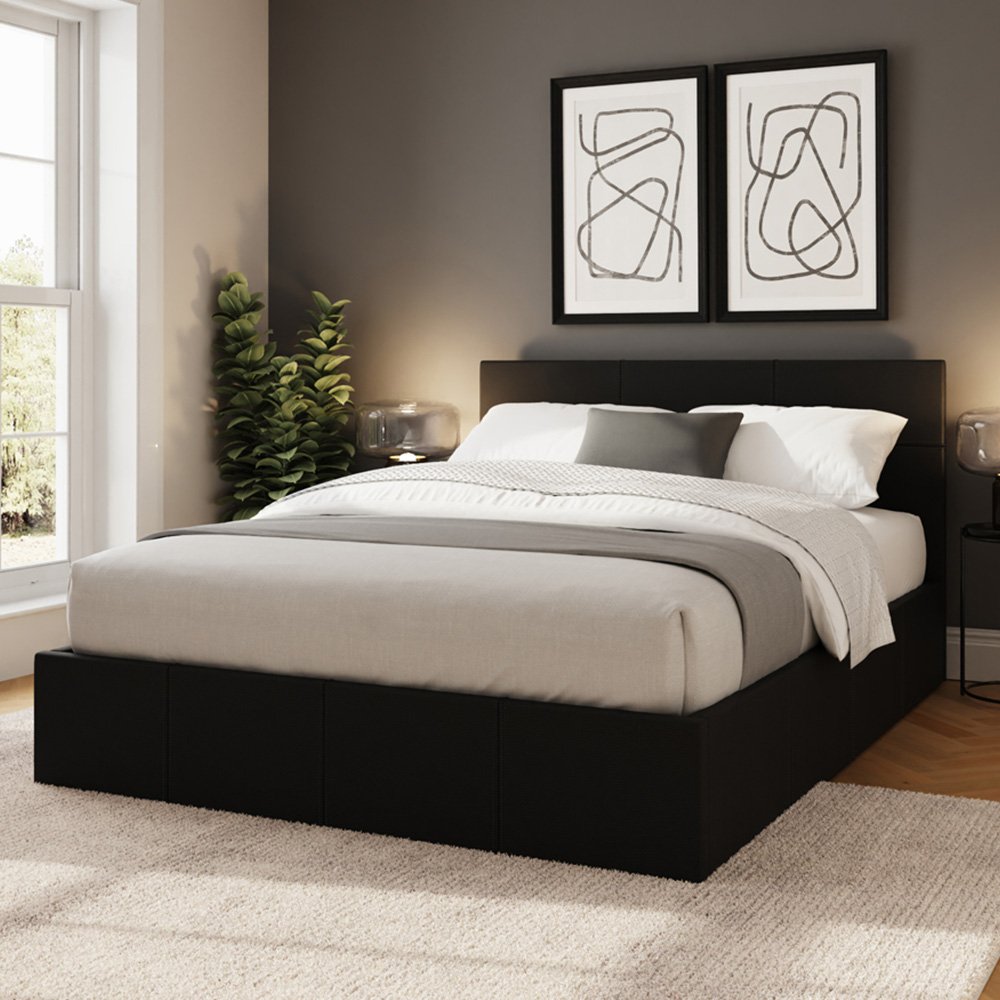 GFW Double Black Faux Leather End Lift Ottoman Bed with Bonnell Mattress