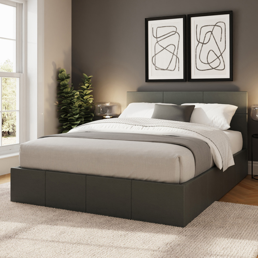 GFW Double Grey Faux Leather End Lift Ottoman Bed with Bonnell Mattress