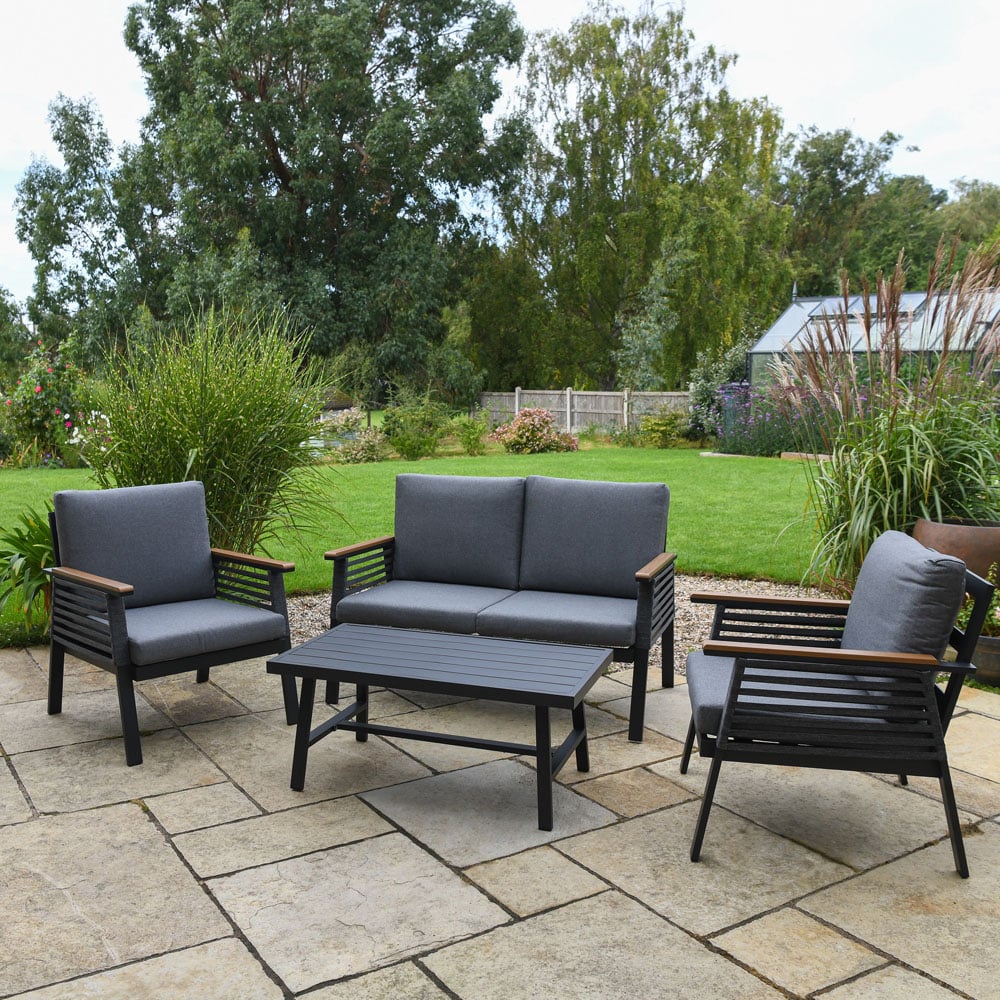 Garden Gear 4 Seater Aluminium Grey Garden Furniture Set with Cushions