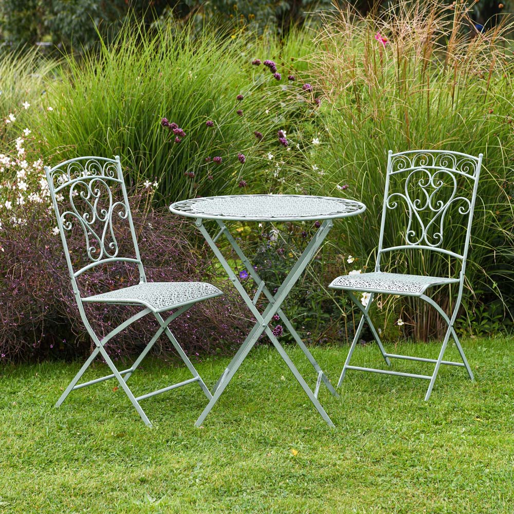 Garden Gear 2 Seater Wrought Iron Garden Bistro Set Sage Green