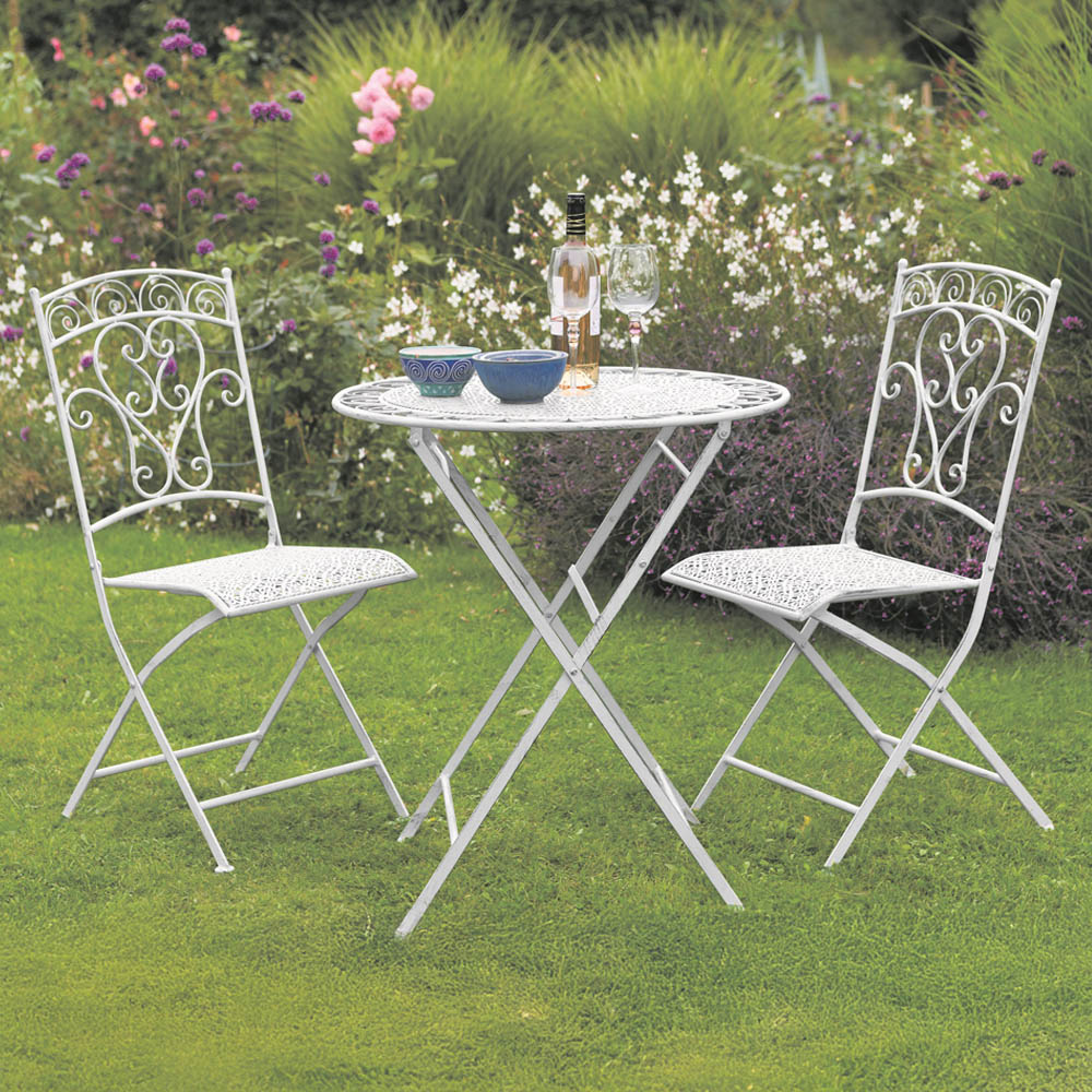 Garden Gear 2 Seater Wrought Iron Garden Bistro Set Antique White