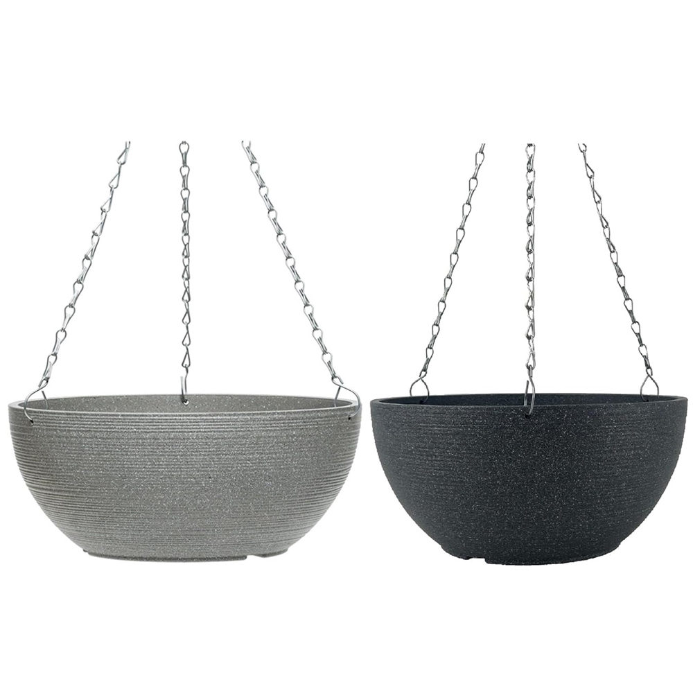 Garden Gear 35cm Stone Effect Dark and Cool Grey Hanging Baskets 2 Pack