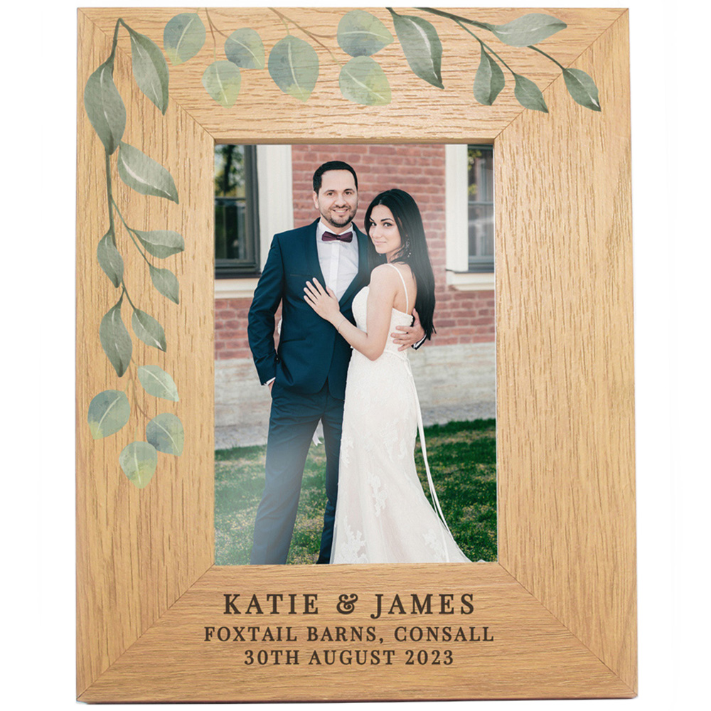 Personalised Memento Botanical Oak Finish Personalised Photo Frame 6 x 4 inch