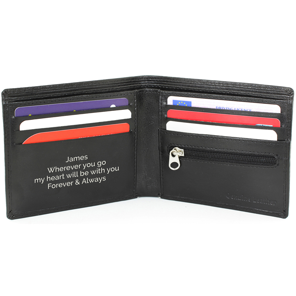 Personalised Memento Personalised Free Text Black Leather Wallet