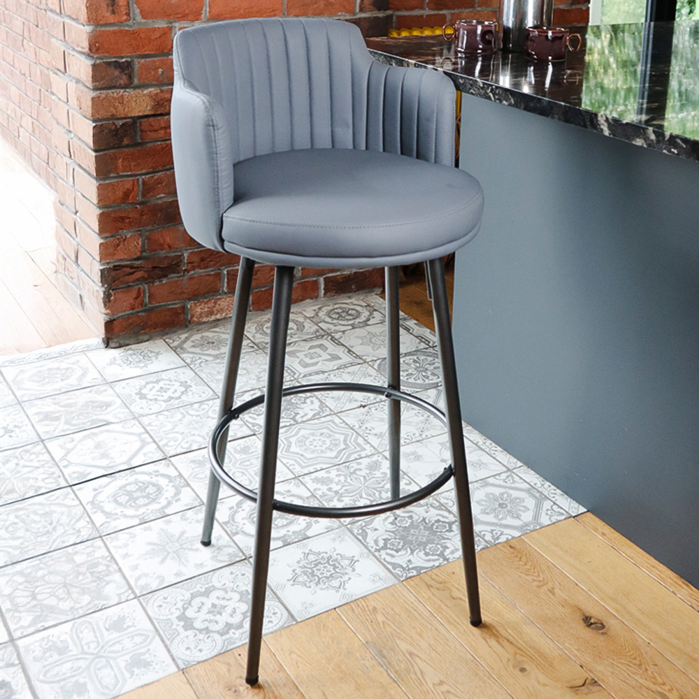 MMT Furniture Designs Dark Grey PU Leather Retro Swivel Bar Stool with Footrest Set of 2