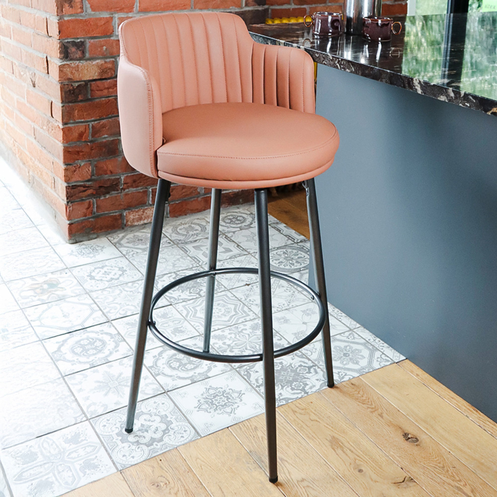 MMT Furniture Designs Tan PU Leather Retro Swivel Bar Stool with Footrest Set of 2