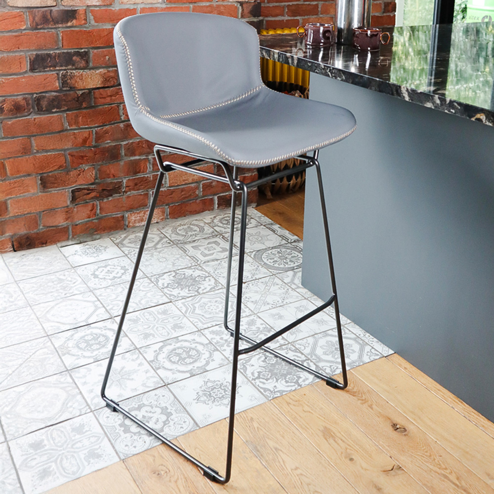 MMT Furniture Designs Grey PU Leather Retro Bar Stool with Sleigh Legs Set of 2