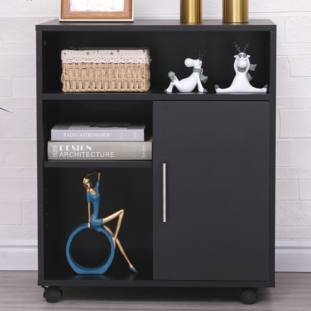 MMT Furniture Designs Single Door 3 Shelf Black Wooden Printer Cabinet