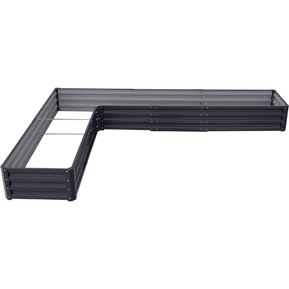 Living and Home Charcoal Black L Shaped Galvanised Steel Raised Garden Bed 30 x 277 x 207cm