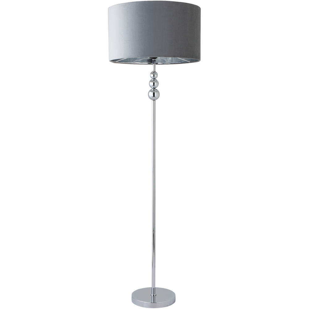 ValueLight Marissa Grey Velvet Chrome Stacked Ball LED Floor Lamp - Chrome - Velvet - 145cm