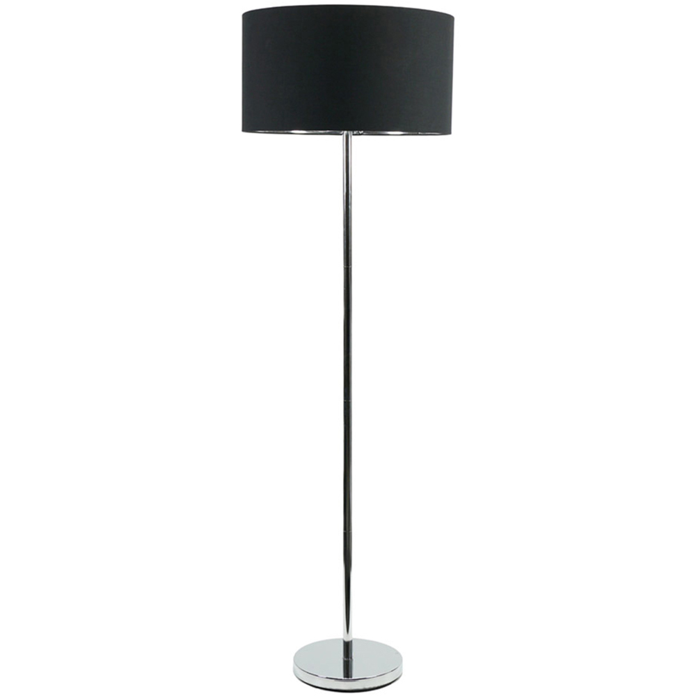 ValueLights Charlie Black and Metallic Shade Chrome Floor Lamp and Bulb