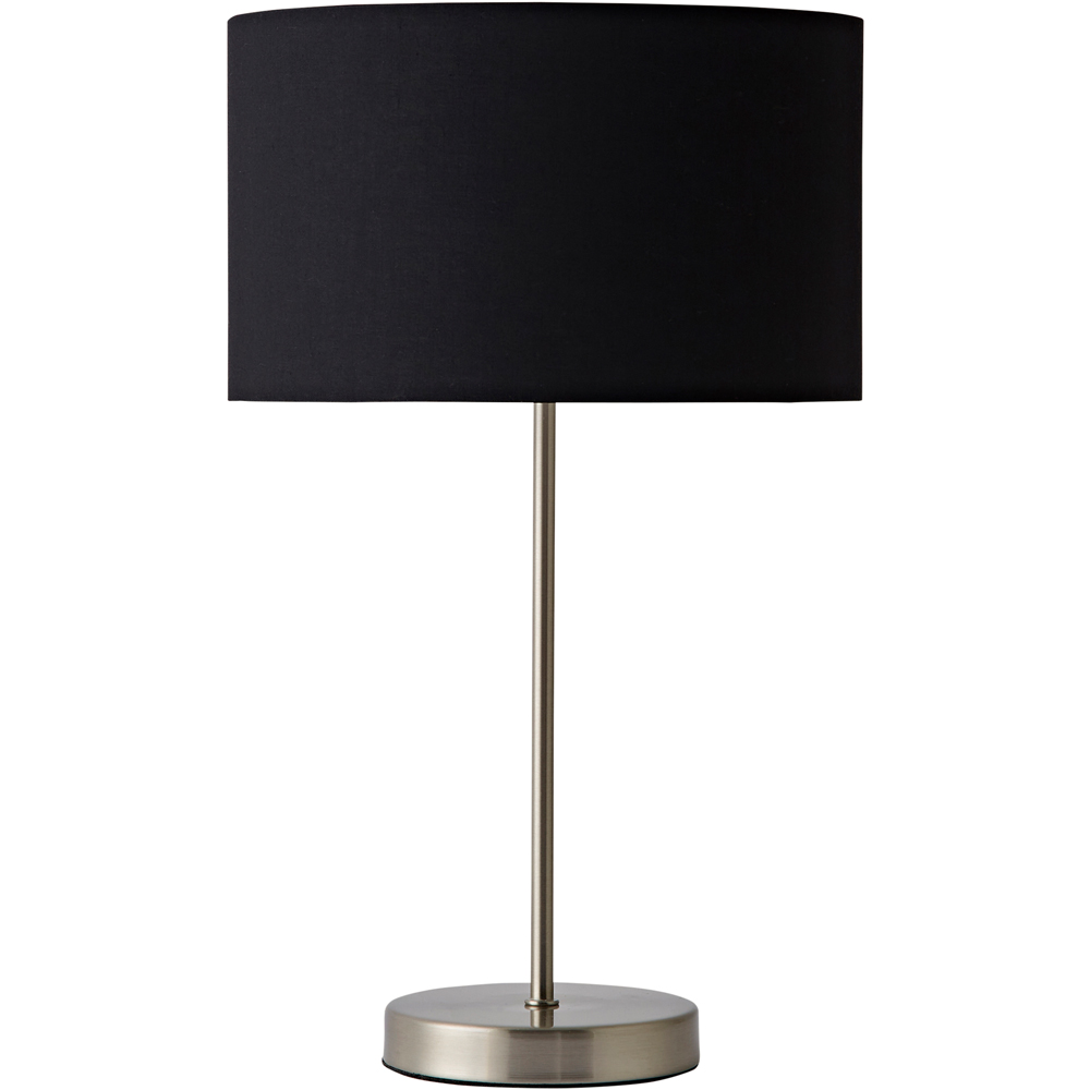 ValueLights Charlie Metallic and Black Shade Brushed Chrome Table Lamp and Bulb