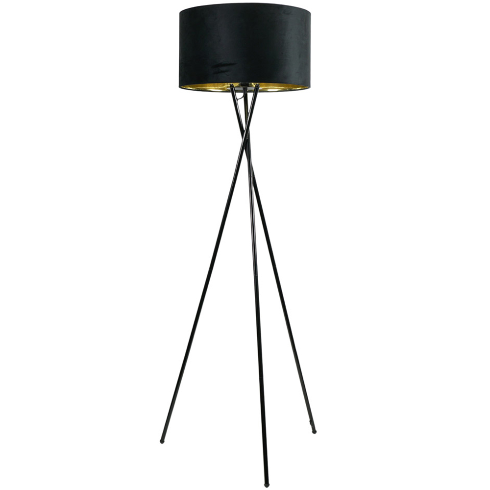 ValueLights Camden Black Velvet Gold Shade Tripod Floor Lamp with Bulb - H154 x W57 x D57cm