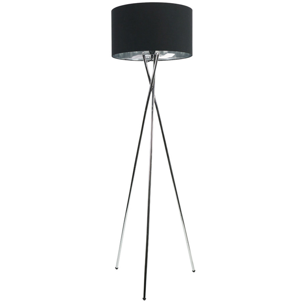 ValueLights Camden Black and Silver Shade Chrome Tripod Floor Lamp with Bulb
