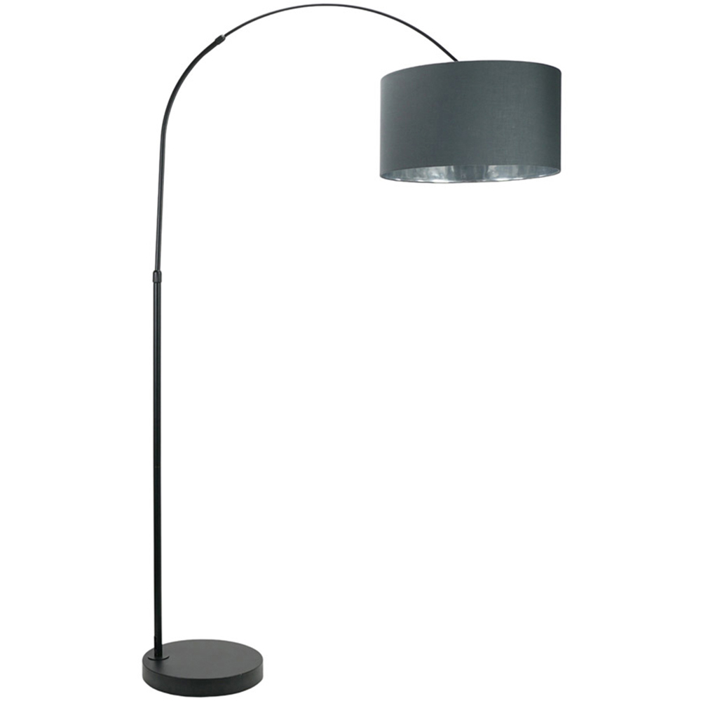 ValueLights Louis Black Arched LED Floor Lamp with Charcoal and Chrome Drum Lamp Shade
