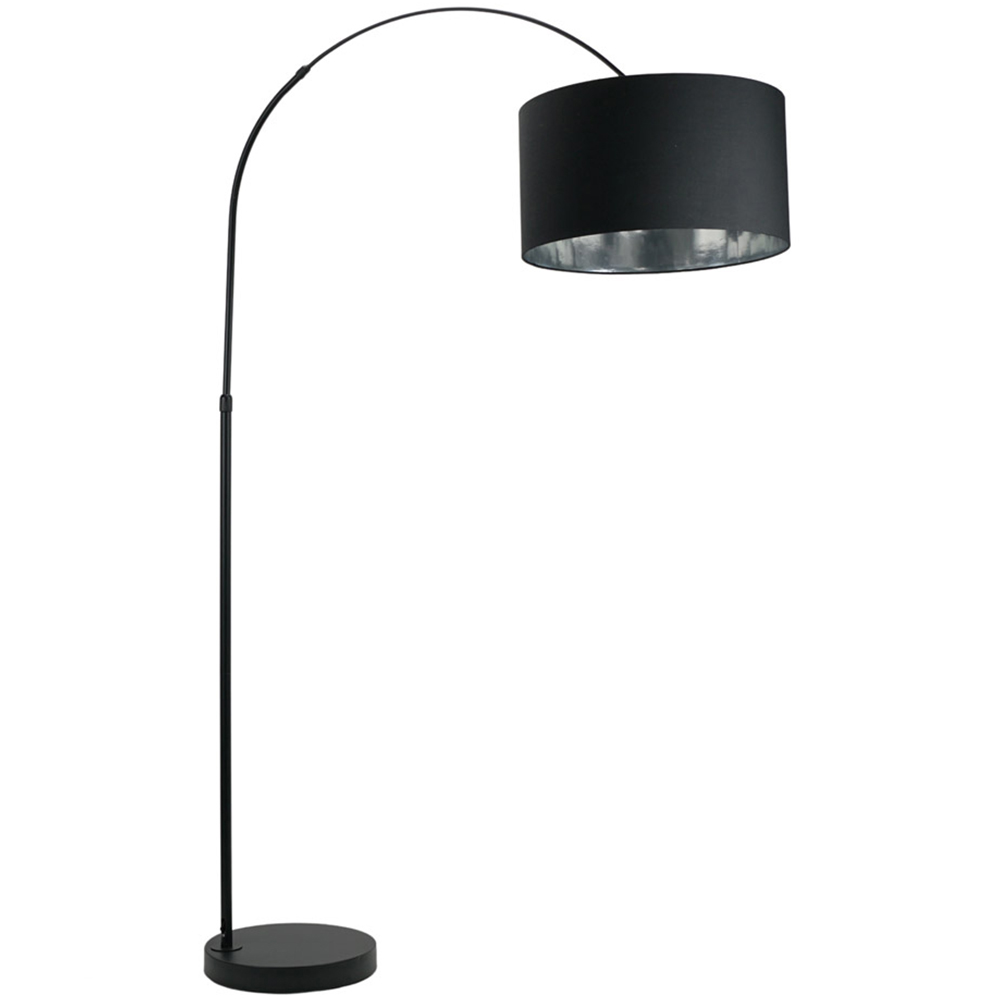 ValueLights Louis Black Arched LED Floor Lamp with Black and Chrome Drum Lamp Shade