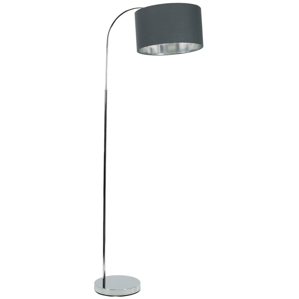 Valuelights Silver Curva Charcoal Drum Shade Chrome Arched Floor Lamp