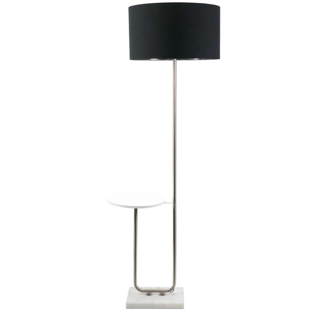 Valuelights Silver Tavel Chrome Led Floor Lamp Table With Black And Chrome Lamp Shade 146Cm