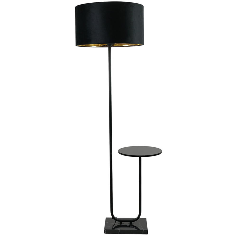 Valuelights Black Tavel Led Floor Lamp Table With And Gold Velvet Lamp Shade 146Cm