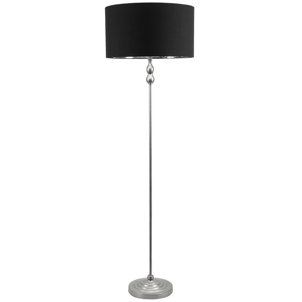 ValueLights Maggie Chrome Candlestick LED Floor Lamp with Black and Chrome Lamp Shade