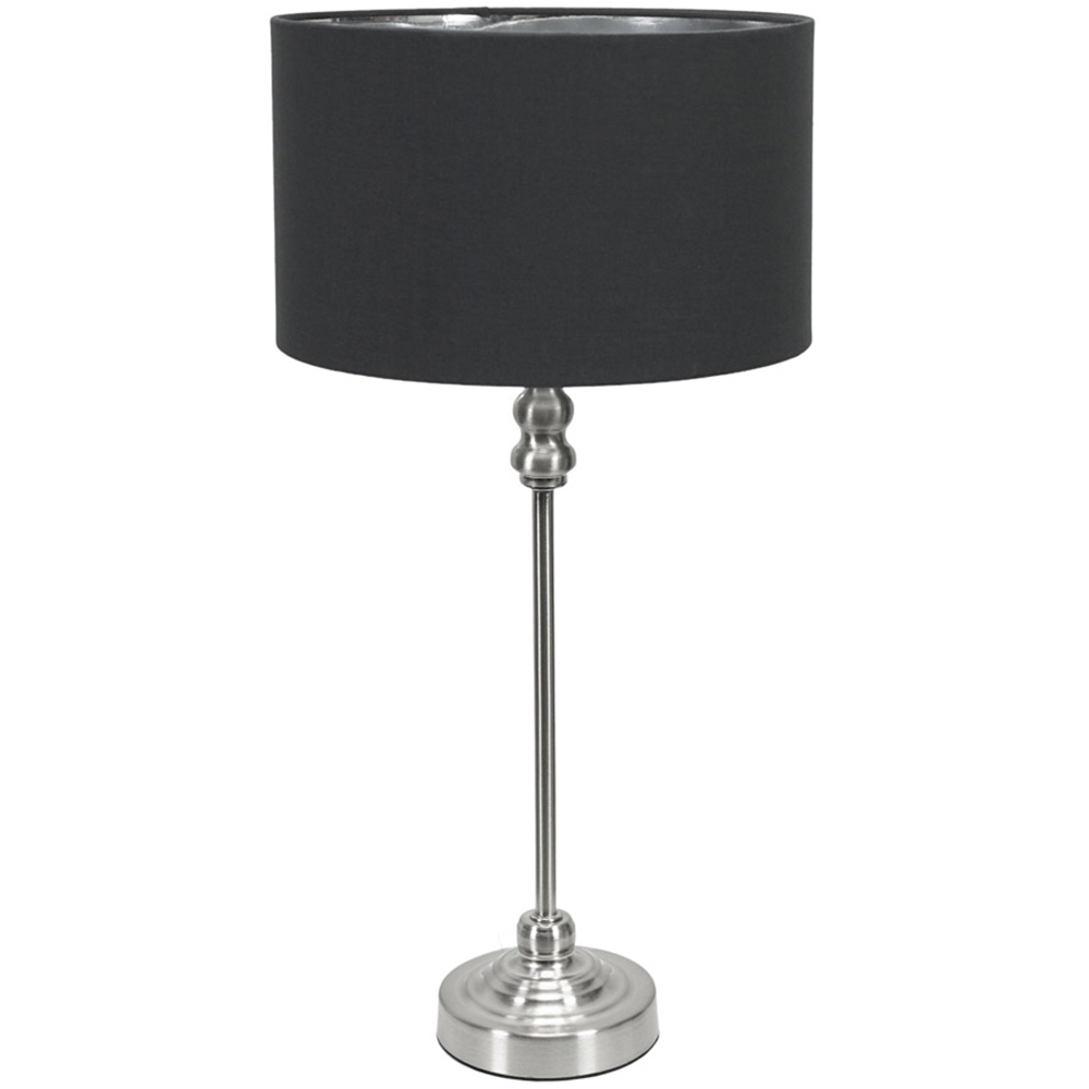 ValueLights Maggie Chrome Candlestick LED Table Lamp with Black and Chrome Lamp Shade