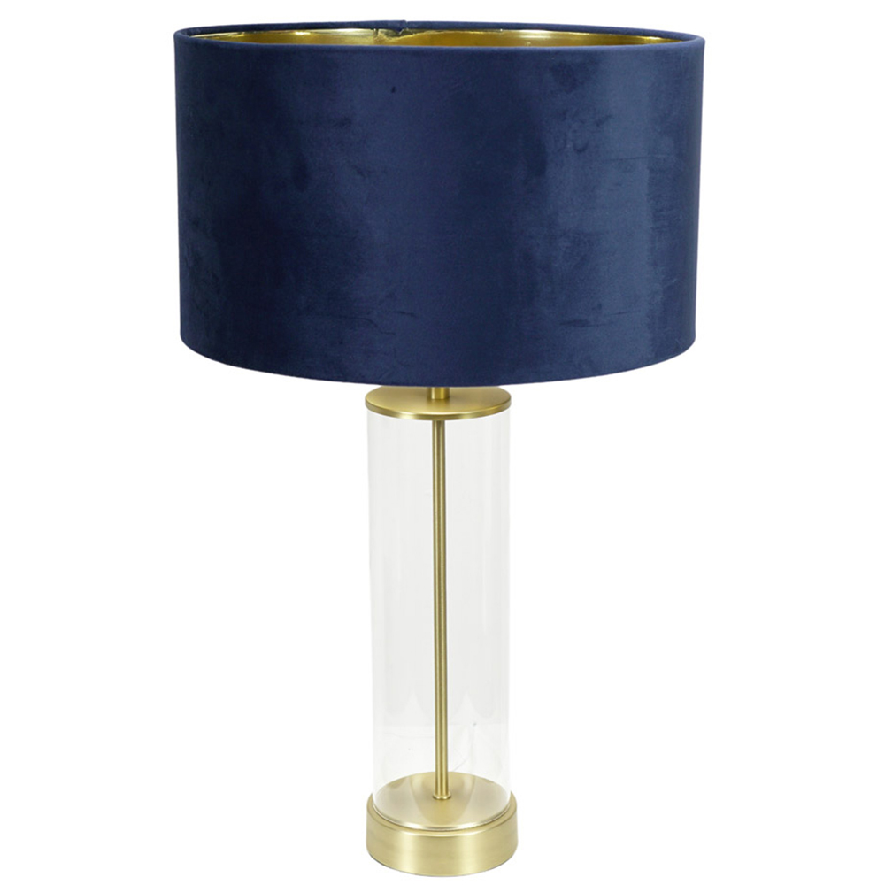 ValueLights Balan Gold Glass LED Table Lamp - Navy Blue & Gold Velvet Shade - 56cm Height