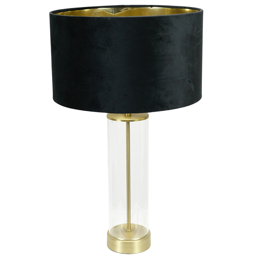 ValueLights Balan Gold Glass LED Table Lamp - Black and Gold Velvet Lamp Shade - 56cm Height