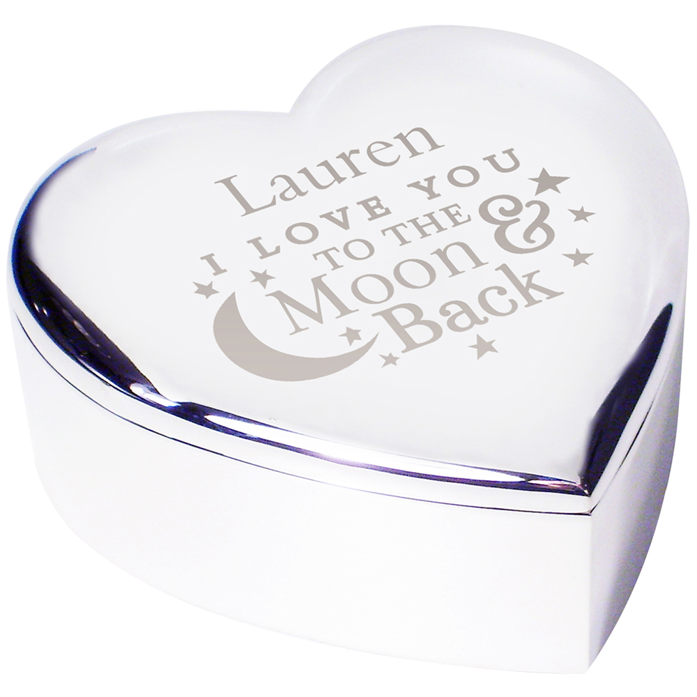 Personalised Memento Personalised To the Moon and Back Heart Trinket Box