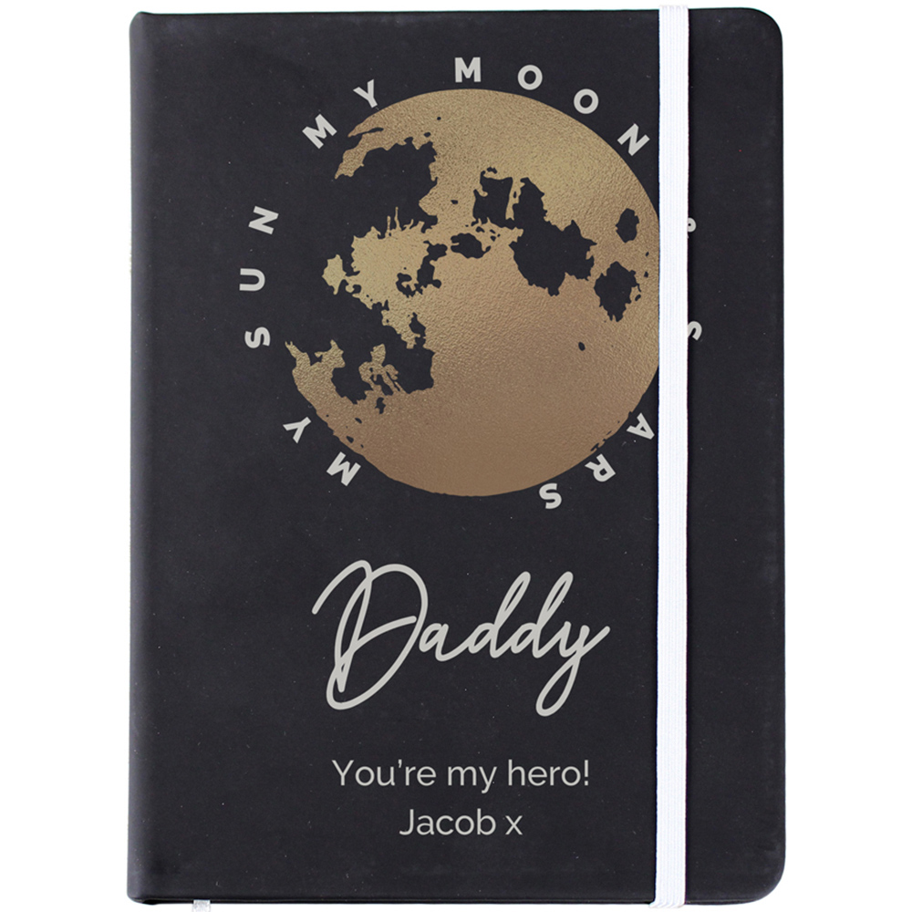 Personalised Memento Personalised Moon and Stars Black Hardback Notebook