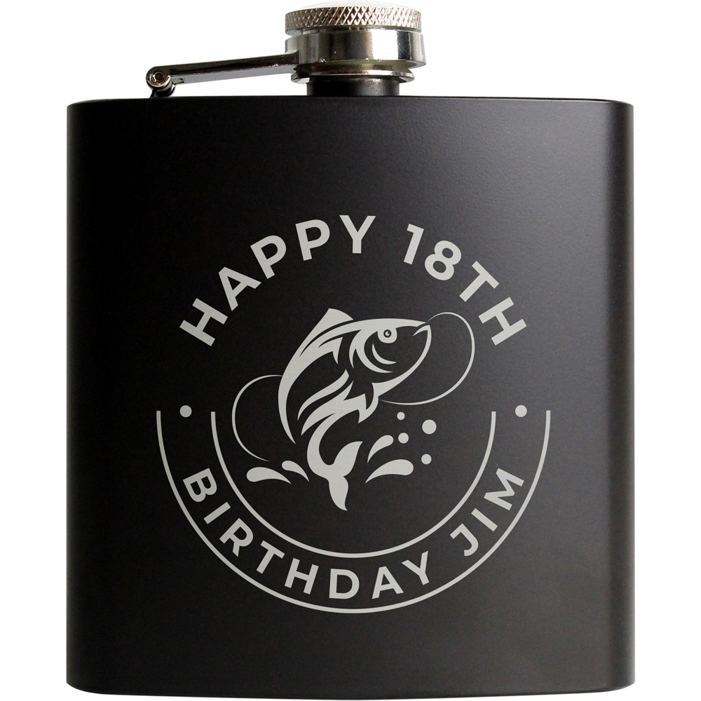 Personalised Memento Personalised Fishing Black Hip Flask